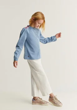 Scalpers Shirts<Contrast Embroidered Denim Blouse