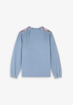Scalpers Shirts<Contrast Embroidered Denim Blouse