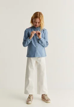 Scalpers Shirts<Contrast Embroidered Denim Blouse