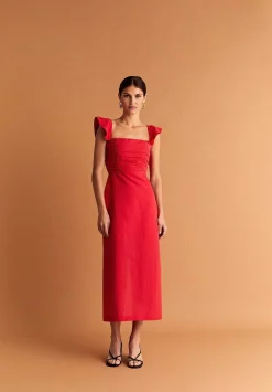 Scalpers Dresses<Draped Chest Midi Linen Dress