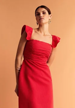 Scalpers Dresses<Draped Chest Midi Linen Dress
