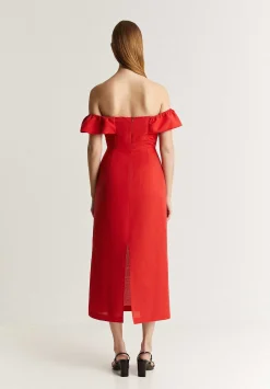 Scalpers Dresses<Draped Chest Midi Linen Dress