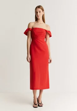 Scalpers Dresses<Draped Chest Midi Linen Dress