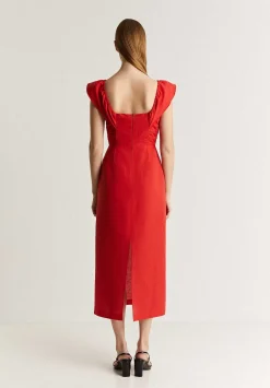 Scalpers Dresses<Draped Chest Midi Linen Dress
