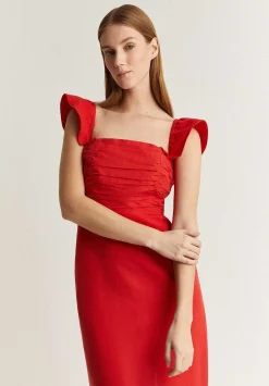 Scalpers Dresses<Draped Chest Midi Linen Dress