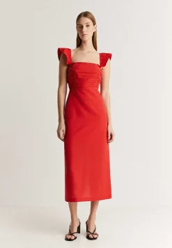 Scalpers Dresses<Draped Chest Midi Linen Dress