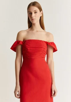 Scalpers Dresses<Draped Chest Midi Linen Dress