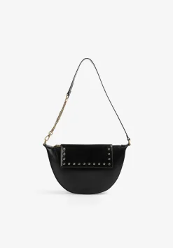 Scalpers Fur<Half Moon Leather Bag With Crystals