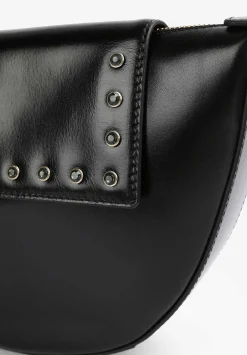 Scalpers Fur<Half Moon Leather Bag With Crystals