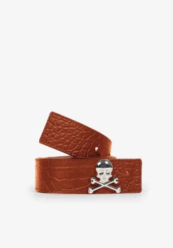 Scalpers Belts<Metallic Skull Leather Belt