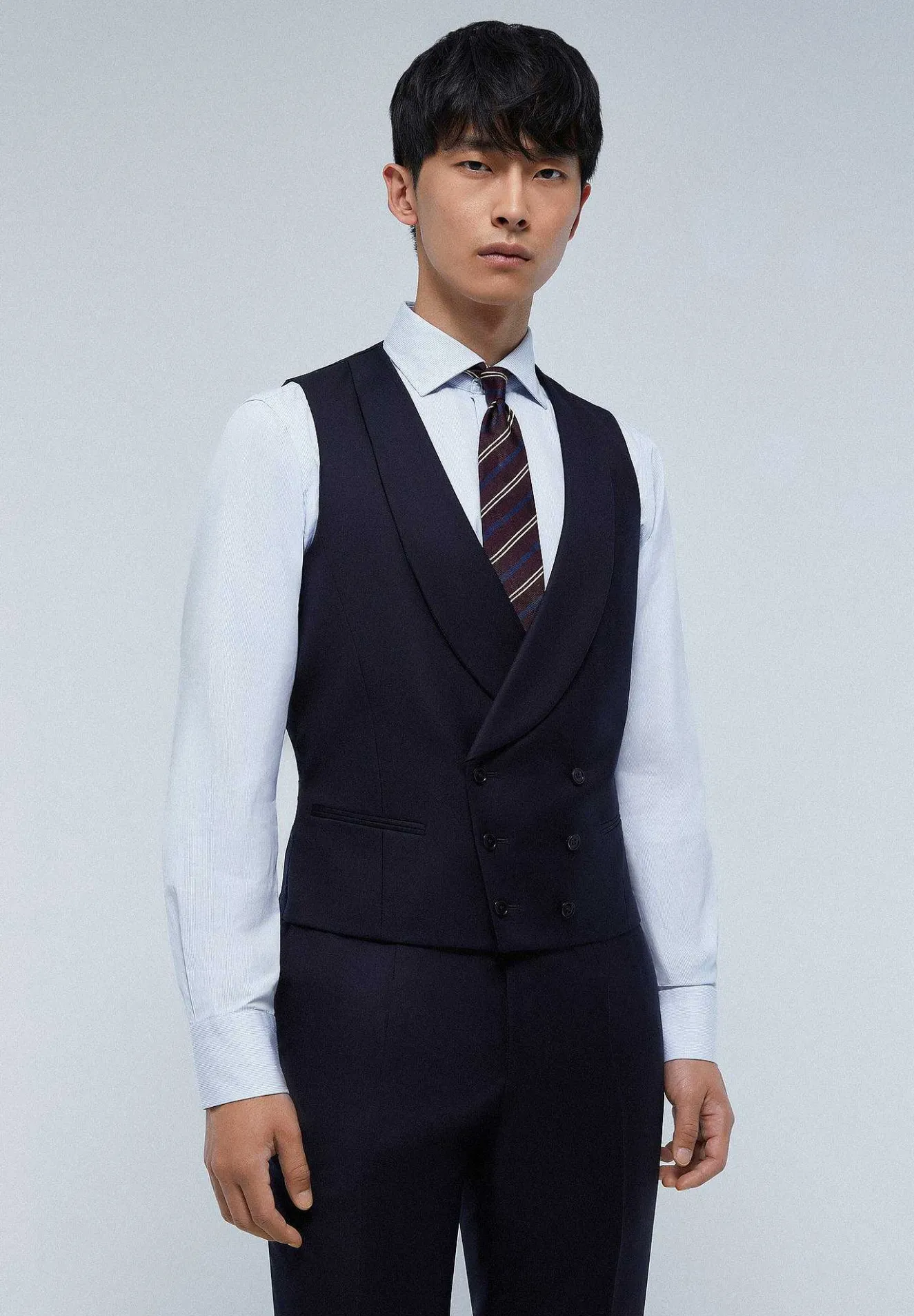 Scalpers Suits<Navy Blue Wool Three Piece Jacket