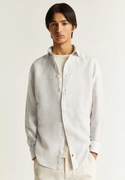 Scalpers Casual<Premium Linen Striped Slim Shirt