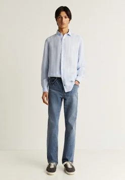 Scalpers Casual<Premium Linen Striped Slim Shirt