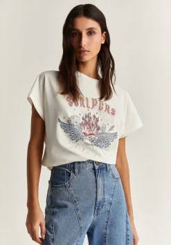 Scalpers T-Shirts And Tops<Print T-Shirt With Strass Detail