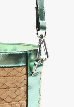 Scalpers Fur<Raffia Bucket Bag With Metallic Detail