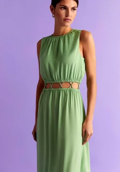 Scalpers Dresses<Satin Midi Dress With Opening Waist