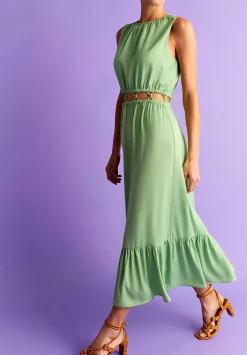 Scalpers Dresses<Satin Midi Dress With Opening Waist