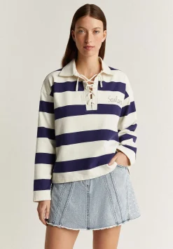 Scalpers Sweatshirts<Striped Polo Sweatshirt With Drawstring Neck