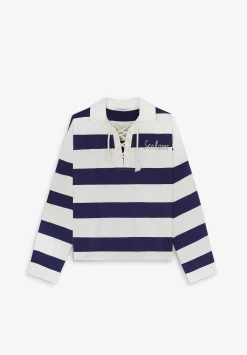 Scalpers Sweatshirts<Striped Polo Sweatshirt With Drawstring Neck