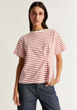 Scalpers T-Shirts And Tops<Striped T-Shirt With Pleated Detail