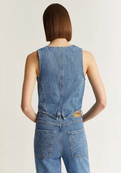 Scalpers Blazers And Vests<Textured Denim Vest
